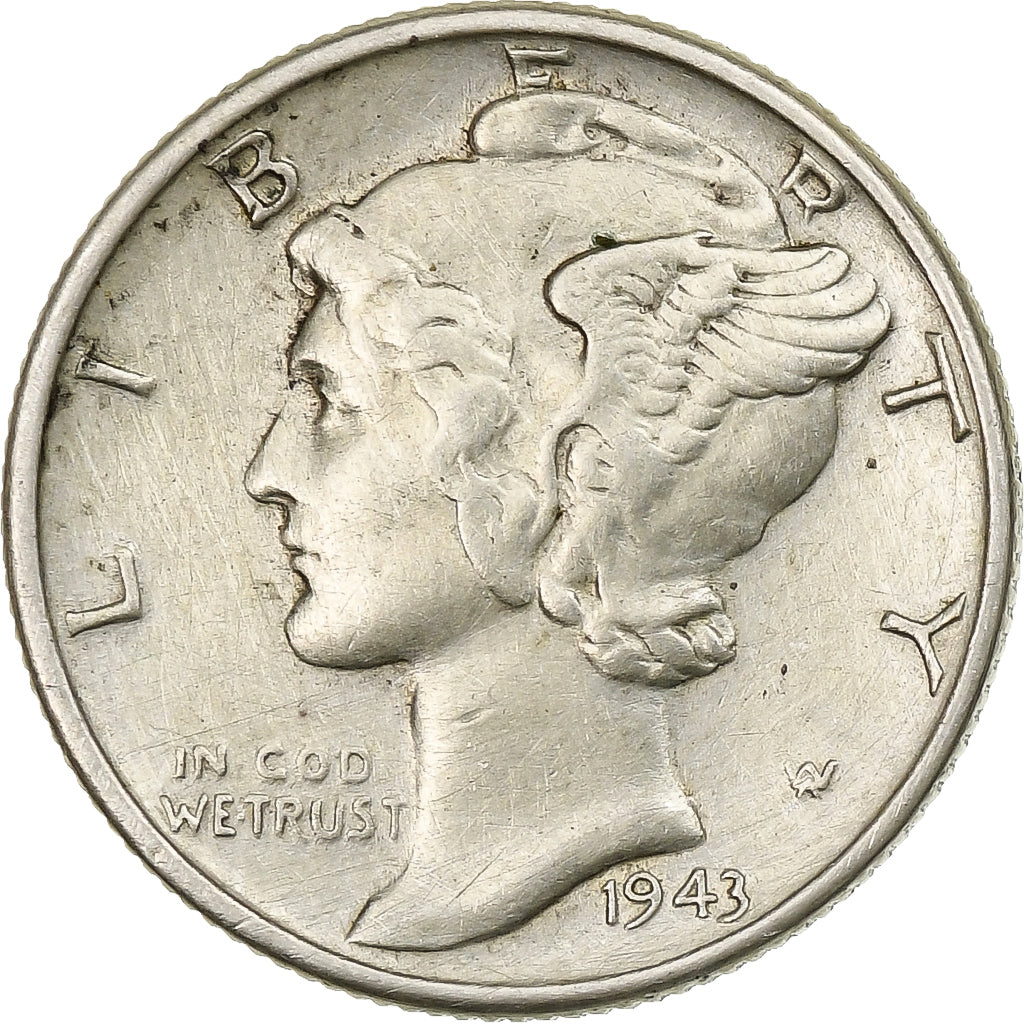 États-Unis, Dime, Mercury Dime, 1943, U.S. Mint, Argent, TTB+, KM:140