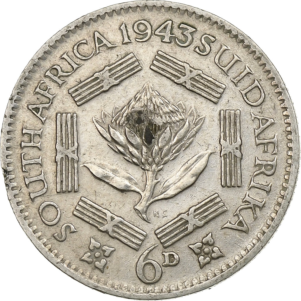 Coin, South Africa, George VI, 6 Pence, 1943, EF(40-45), Silver, KM:27