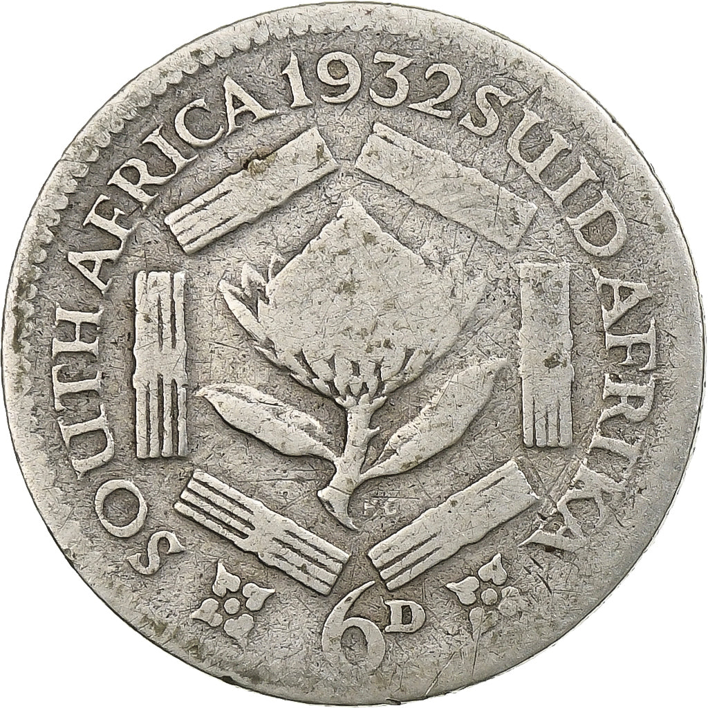 Coin, South Africa, George V, 6 Pence, 1932, F(12-15), Silver, KM:16.2