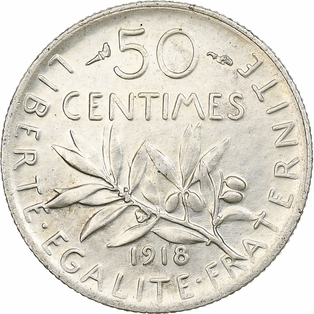 Frankreich, Semeuse, 50 Centimes, 1918, Paris, VZ+, Silber, KM:854, Gadoury:420