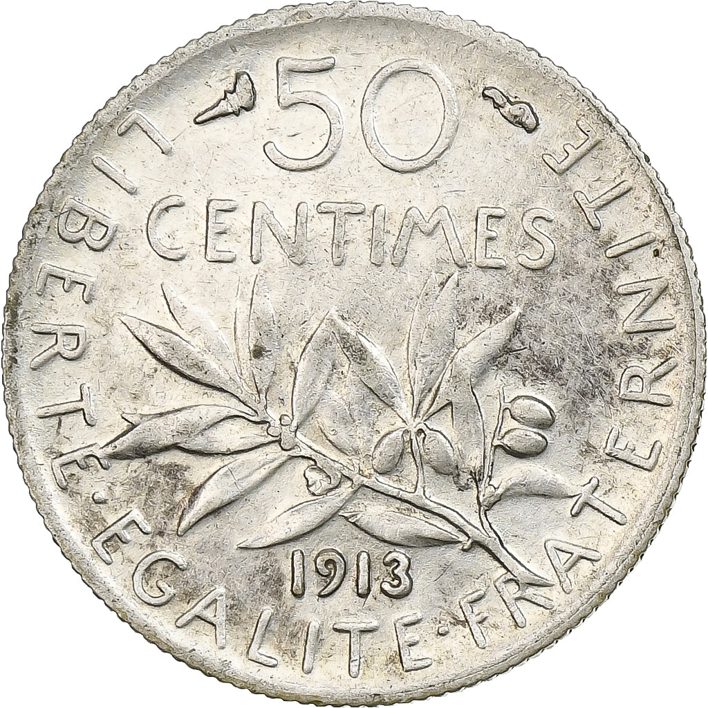 France, 50 Centimes, Semeuse, 1913, Paris, Silver, AU(50-53), Gadoury:420