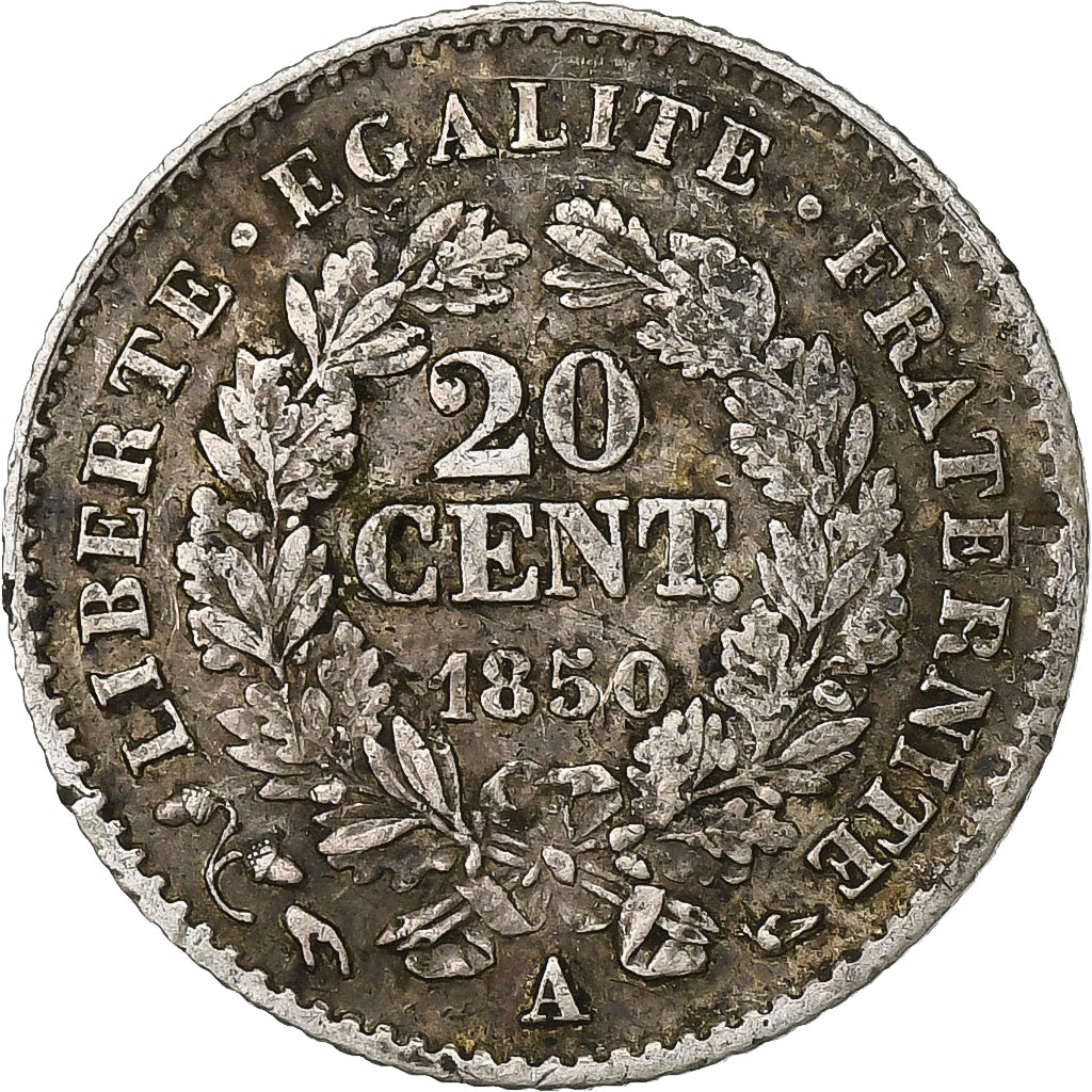Moneta, Francia, Cérès, 20 Centimes, 1850, Paris, BB, Argento, KM:758.1