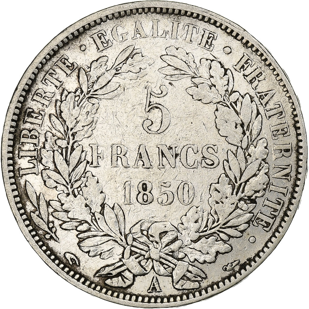 Francia, Cérès, 5 Francs, 1850, Paris, MB+, Argento, KM:761.1, Gadoury:719
