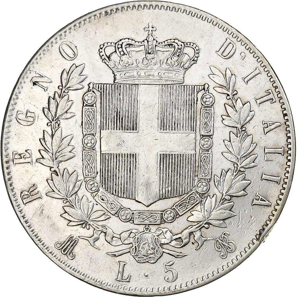 Coin, Italy, Vittorio Emanuele II, 5 Lire, 1875, Milan, AU(55-58), Silver