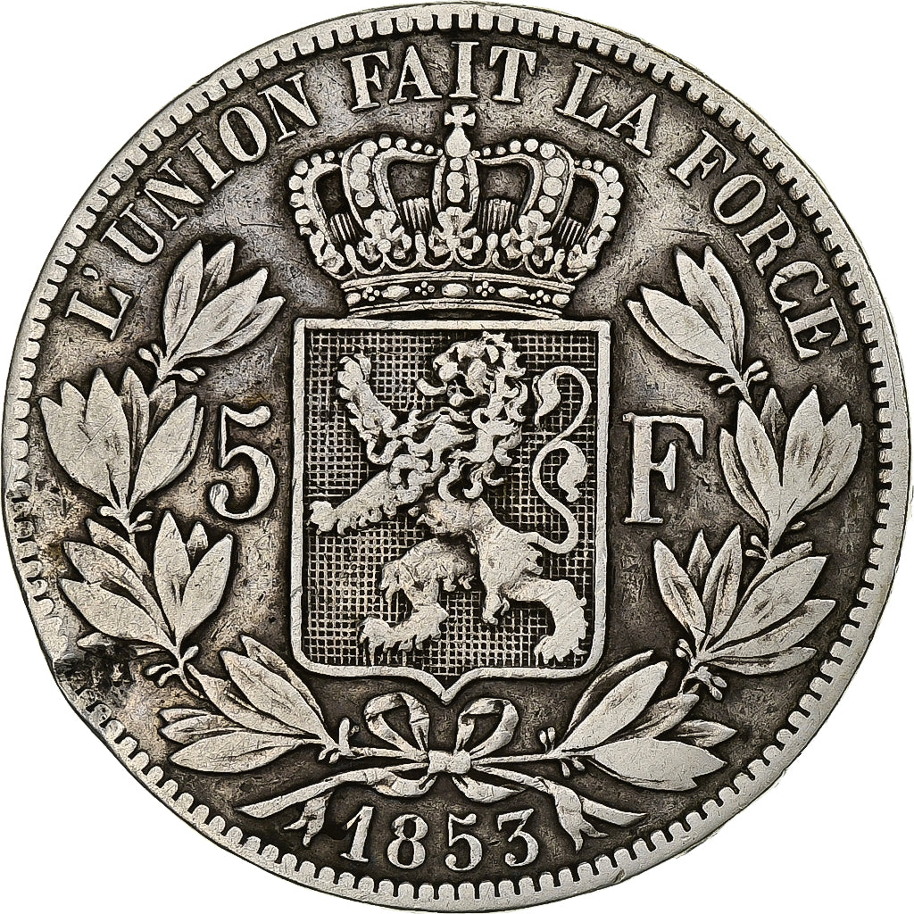 Moneta, Belgia, Leopold I, 5 Francs, 5 Frank, 1853, EF(40-45), Srebro, KM:17