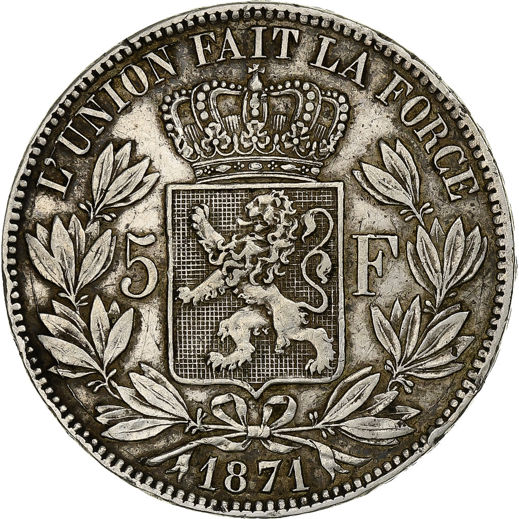 Moneda, Bélgica, Leopold II, 5 Francs, 5 Frank, 1871, MBC, Plata, KM:24