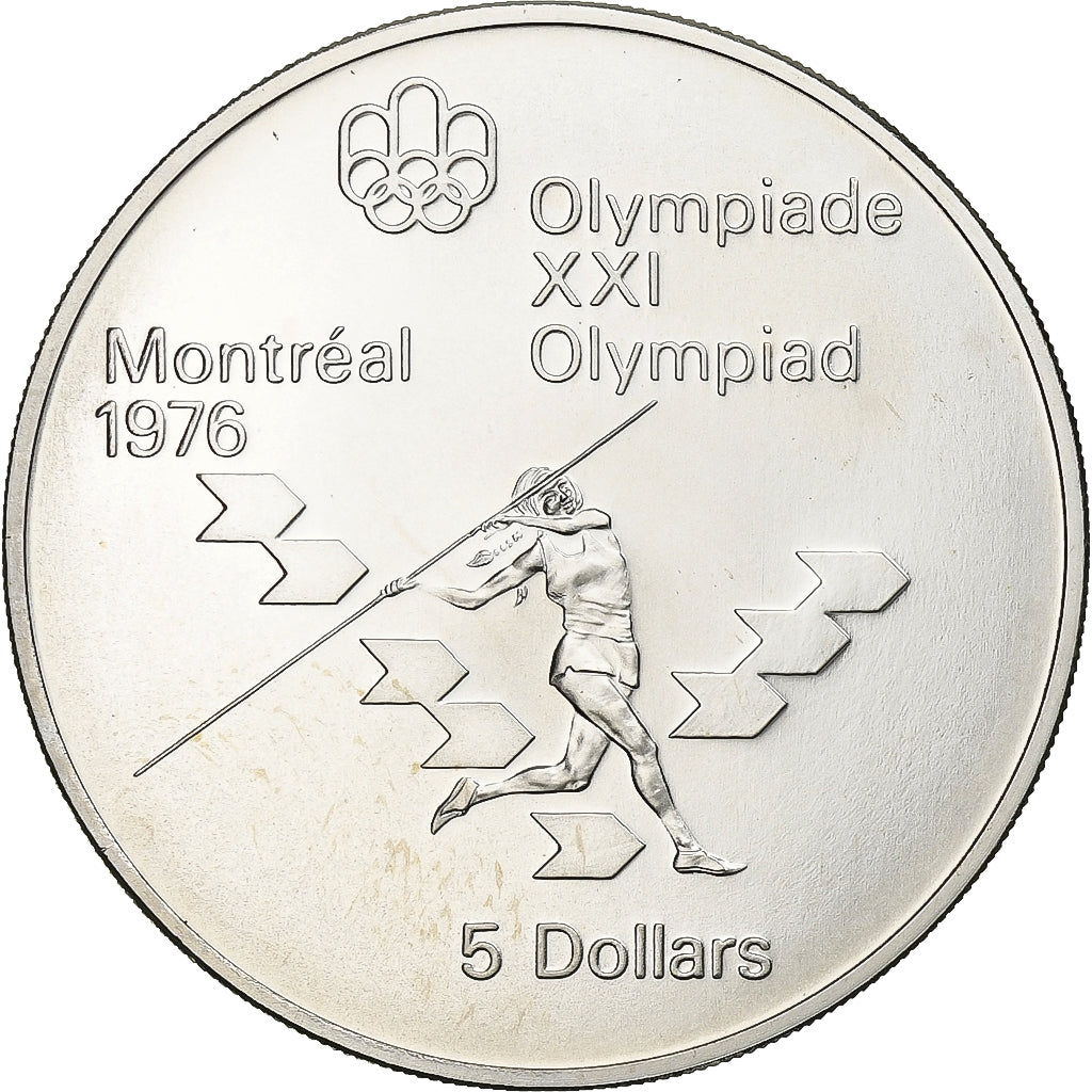 Moneta, Canada, Elizabeth II, 1976 Olympics - Javelin, 5 Dollars, 1975, Royal