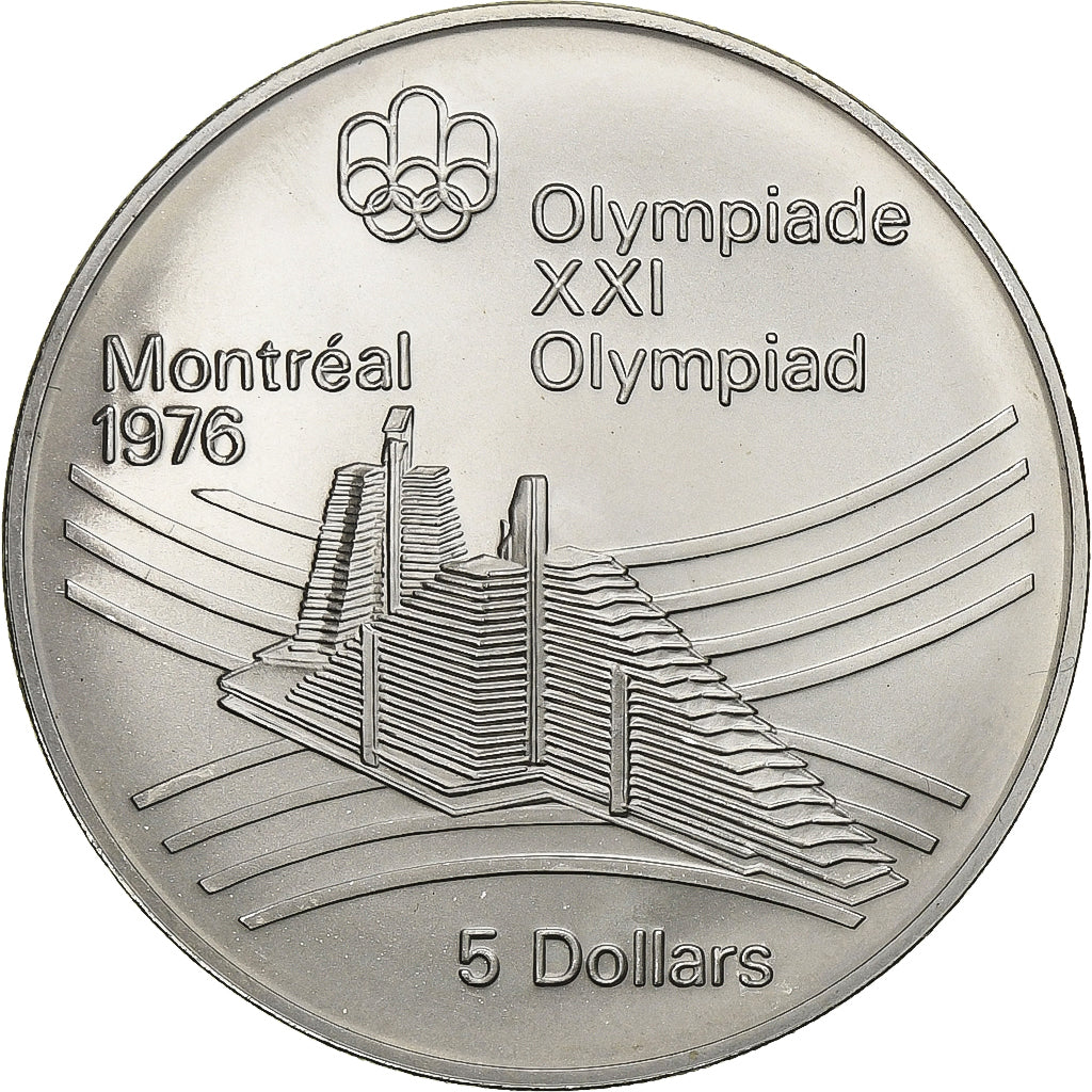 Moneta, Canada, Elizabeth II, Olympic village, 5 Dollars, 1976, FDC, Argento