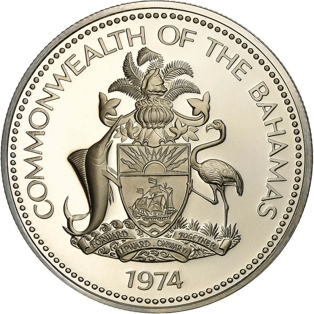 BAHAMAS, Dollar, 1974, Franklin Mint, KM #65a, MS(65-70), Silver, 34, 18.19