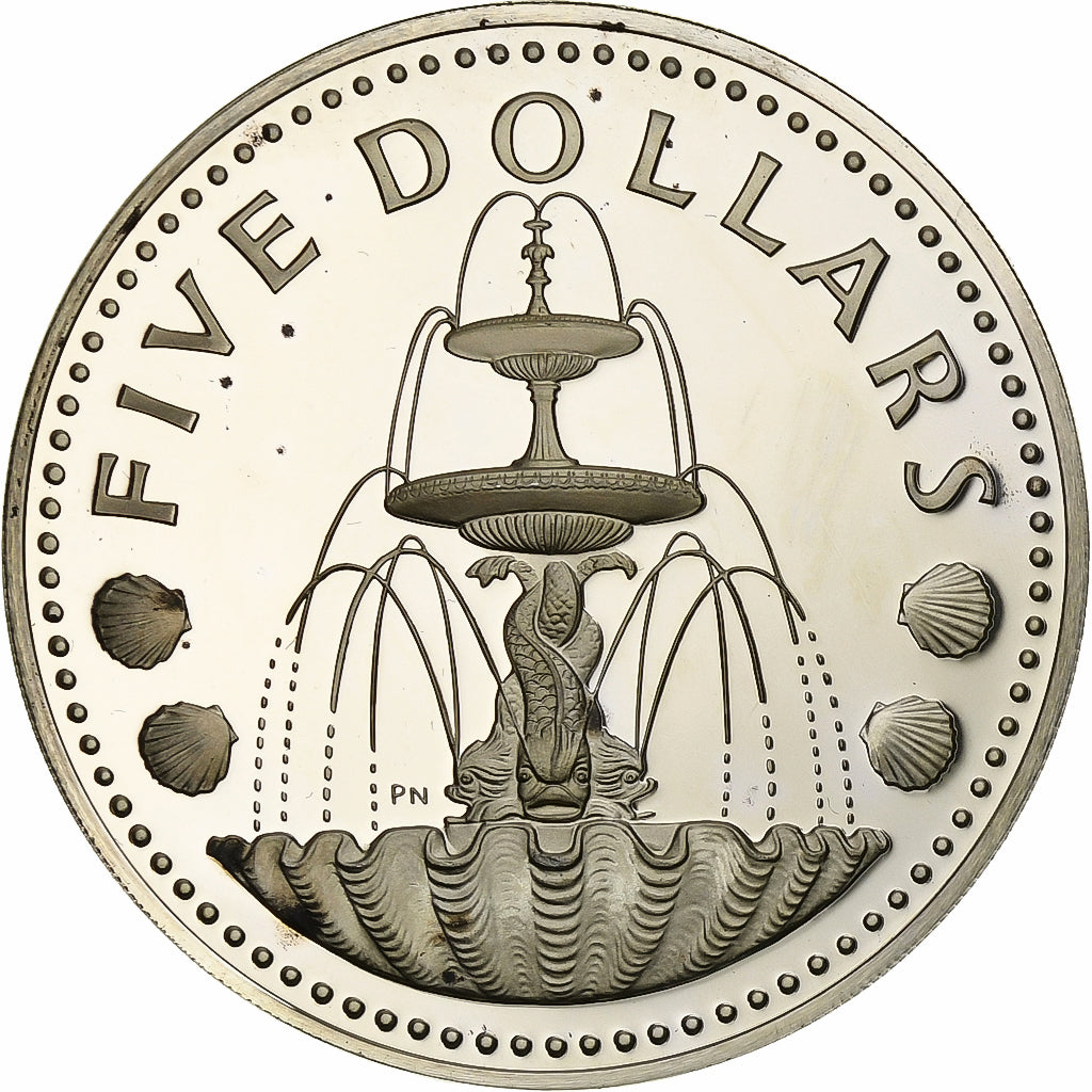 Coin, Barbados, 5 Dollars, 1973, Franklin Mint, MS(65-70), Silver, KM:16a