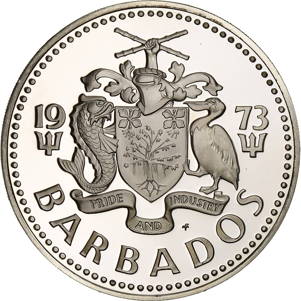 Coin, Barbados, 5 Dollars, 1973, Franklin Mint, MS(65-70), Silver, KM:16a