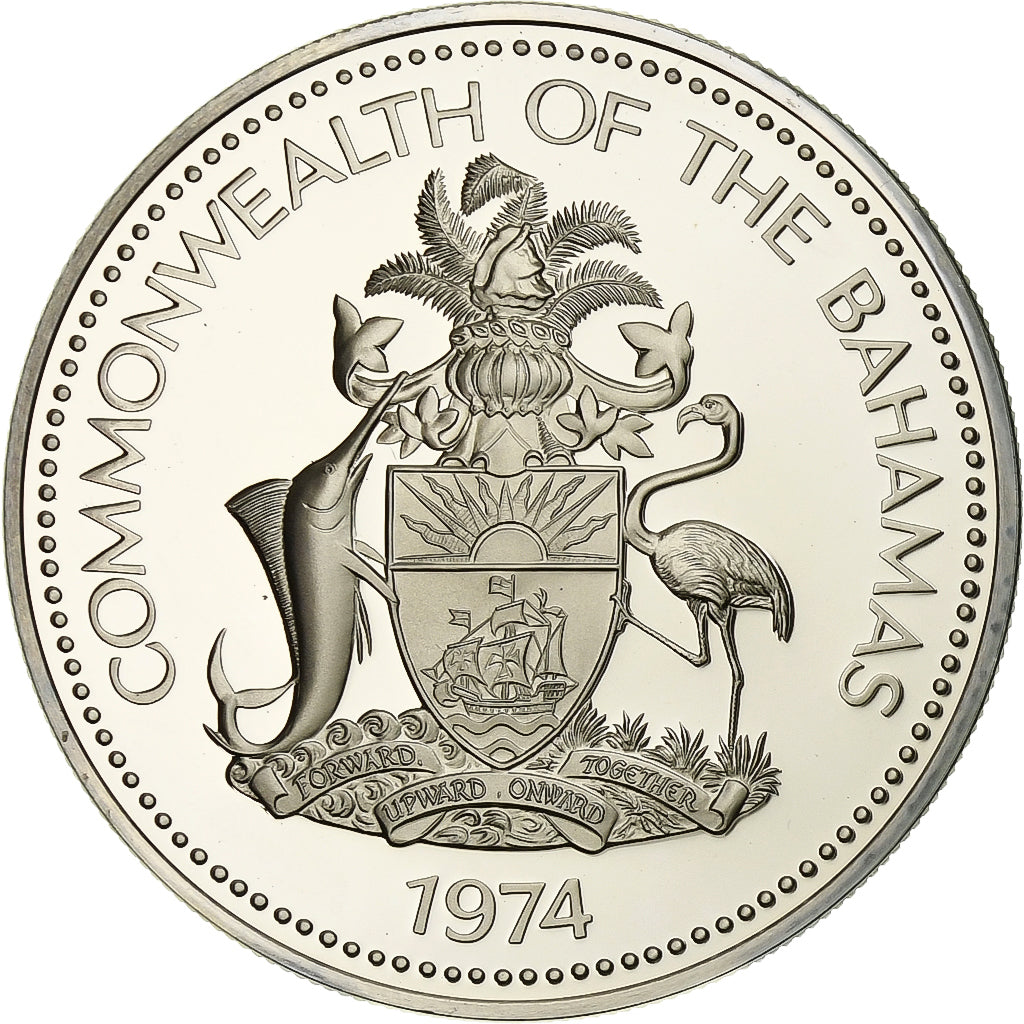 Coin, Bahamas, Elizabeth II, 2 Dollars, 1974, Franklin Mint, U.S.A., BE