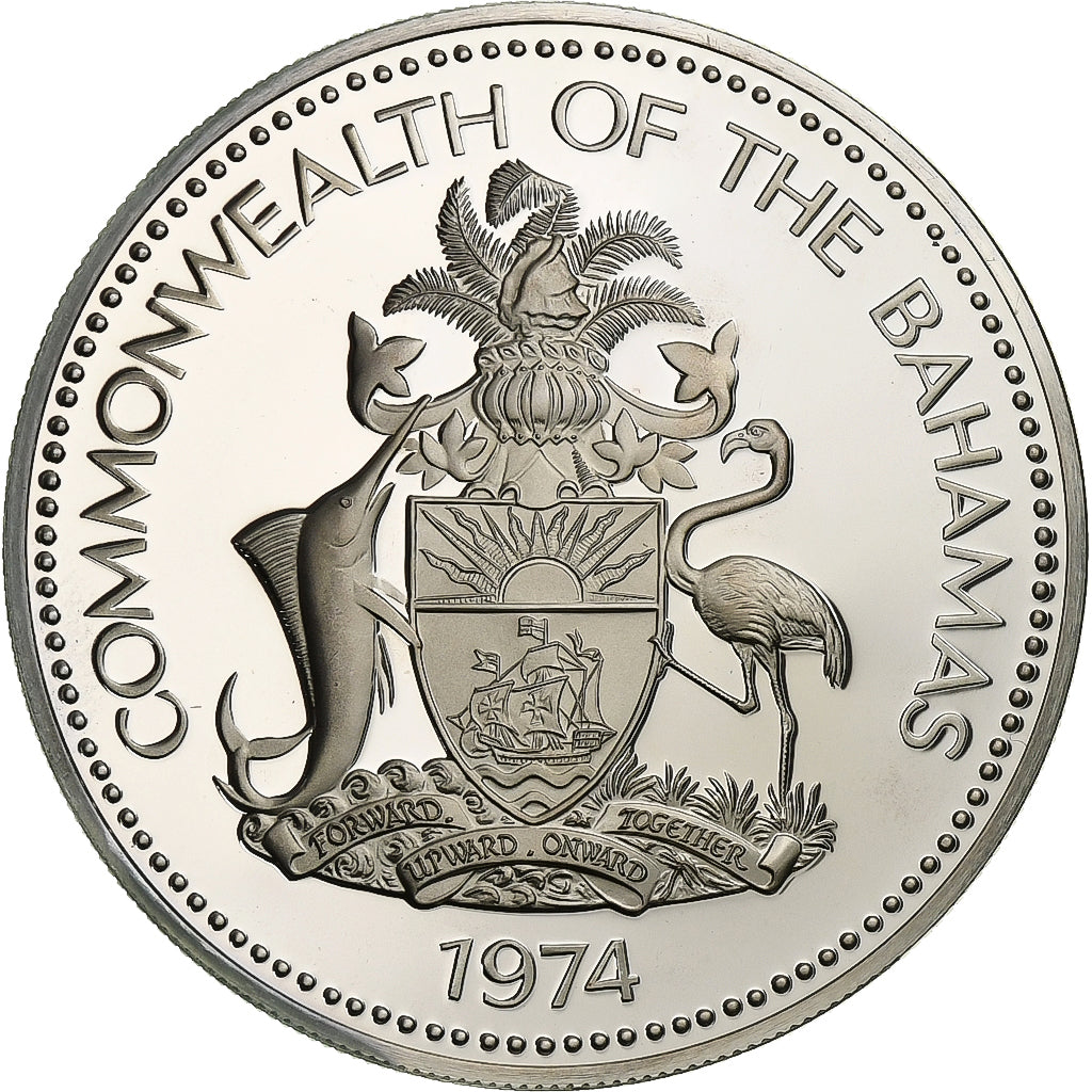 Coin, Bahamas, Elizabeth II, 5 Dollars, 1974, Franklin Mint, U.S.A., Proof