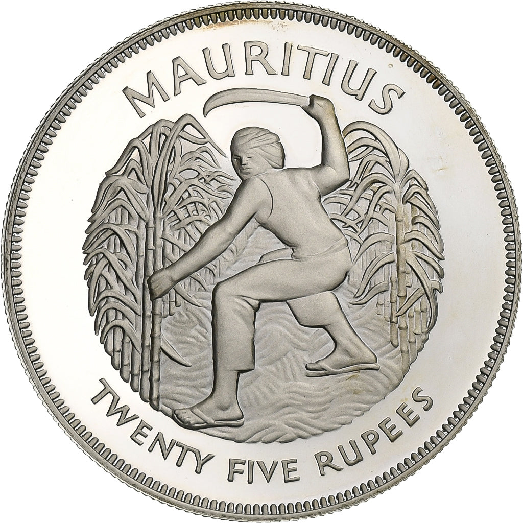 Moeda, Maurícia, 25 Rupees, 1977, Proof, MS(63), Prata, KM:43a