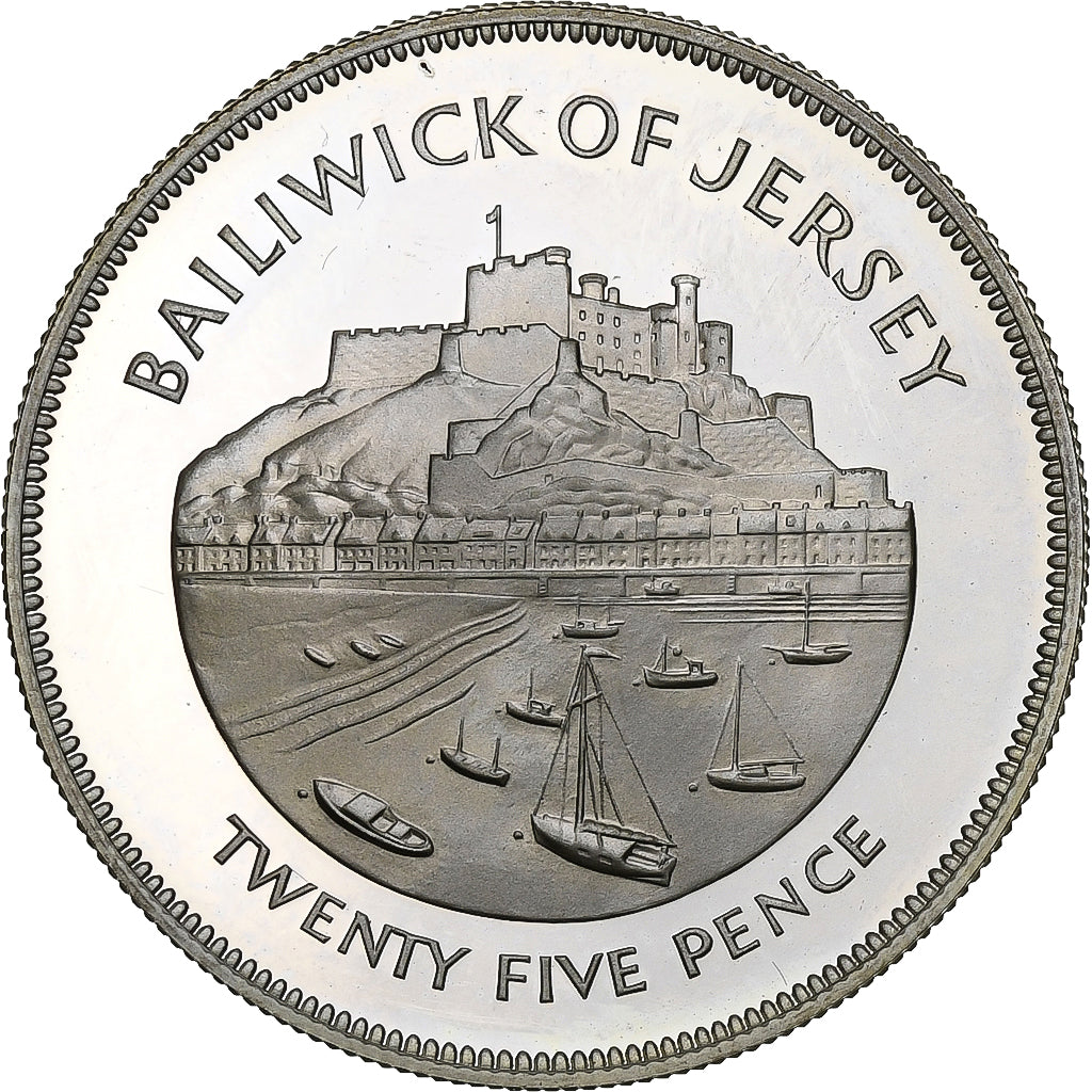 Munten, Jersey, Elizabeth II, 25 Pence, 1977, Proof, FDC, Zilver, KM:44a