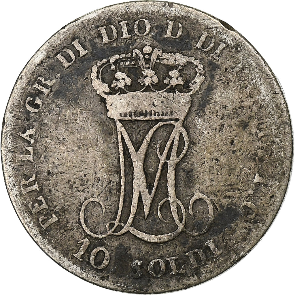 ITALIAN STATES, PARMA, Maria Luigia, 10 Soldi, 1815, Parma, Silver, VF(20-25)