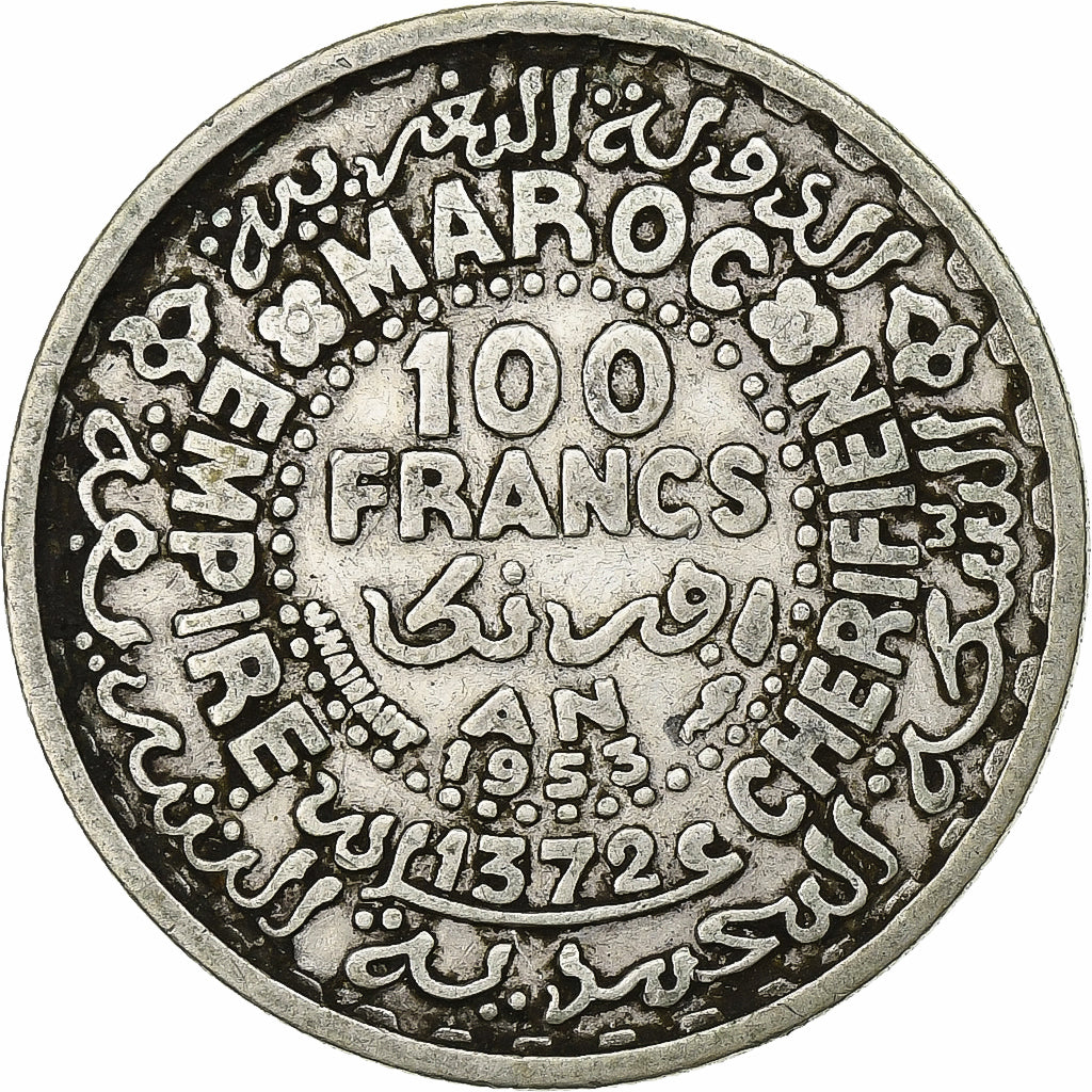 MOROCCO, 100 Francs, 1953, Paris, KM #52, EF(40-45), Silver, 4.01