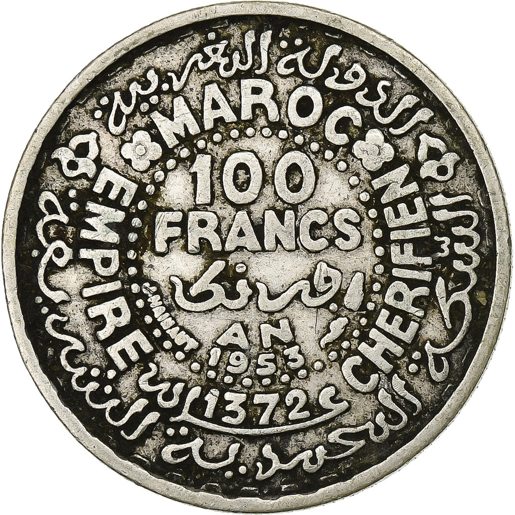 MOROCCO, 100 Francs, 1953, Paris, KM #52, EF(40-45), Silver, 4.01