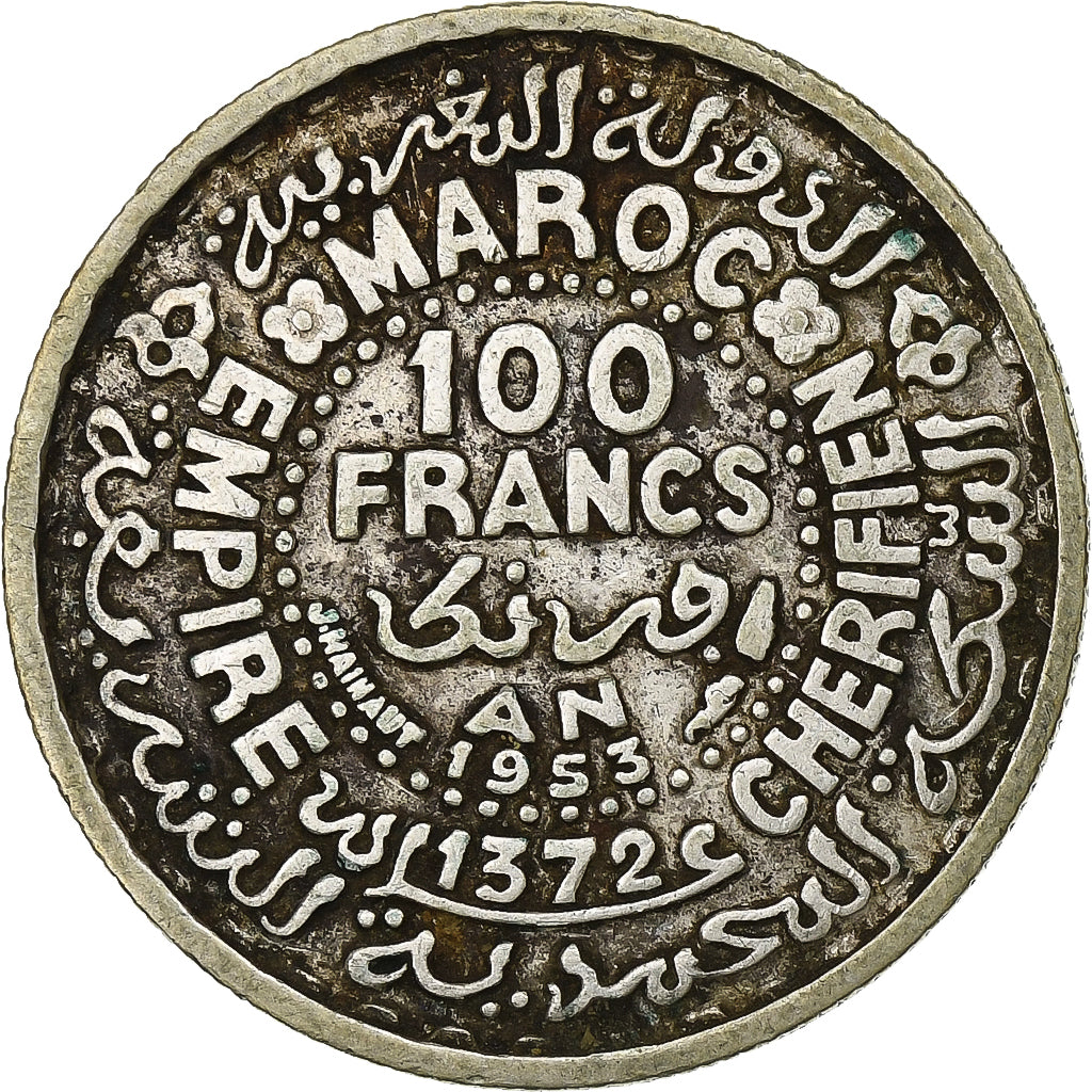 MOROCCO, 100 Francs, 1953, Paris, KM #52, EF(40-45), Silver, 4.01