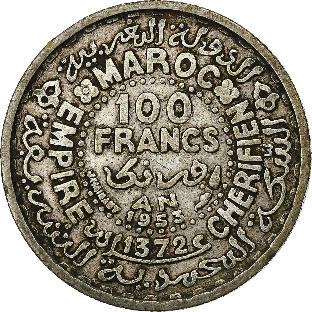 MOROCCO, 100 Francs, 1953, Paris, KM #52, EF(40-45), Silver, 4.01