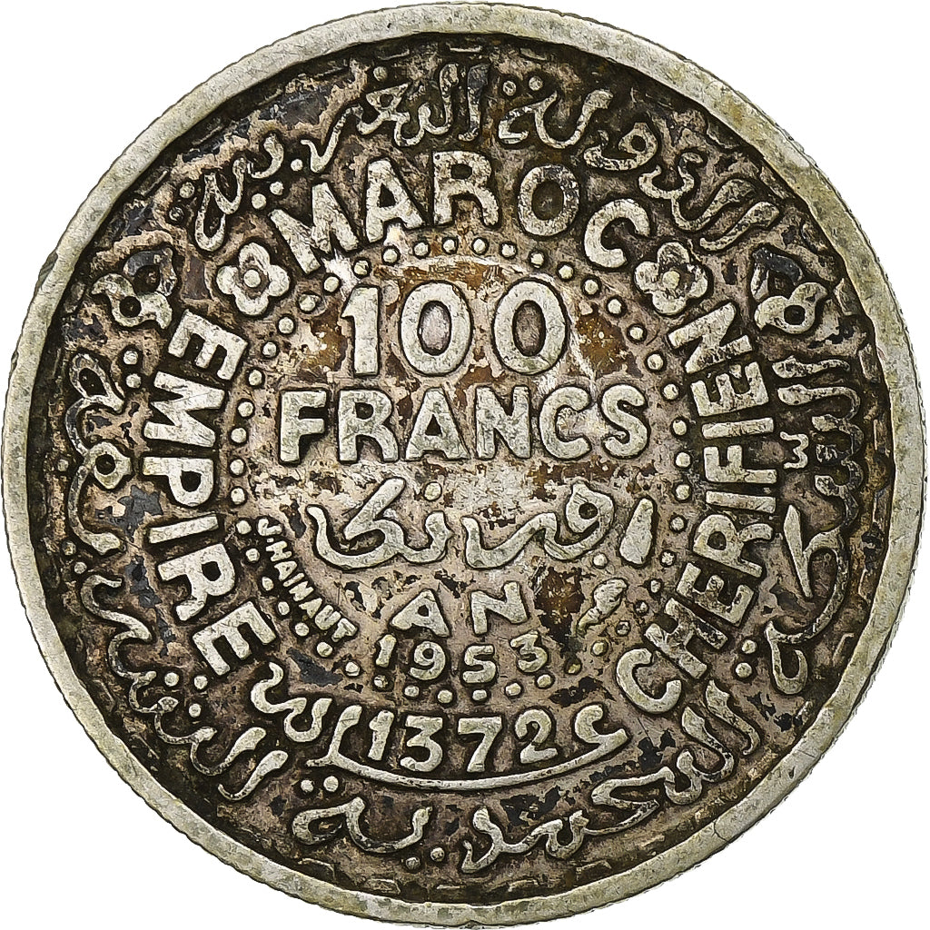 Marocco, Mohammed V, 100 Francs, 1953, Paris, BB, Argento, KM:52