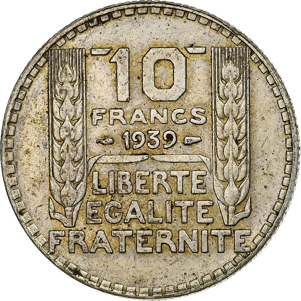 Munten, Frankrijk, Turin, 10 Francs, 1939, Paris, ZF+, Zilver, KM:878