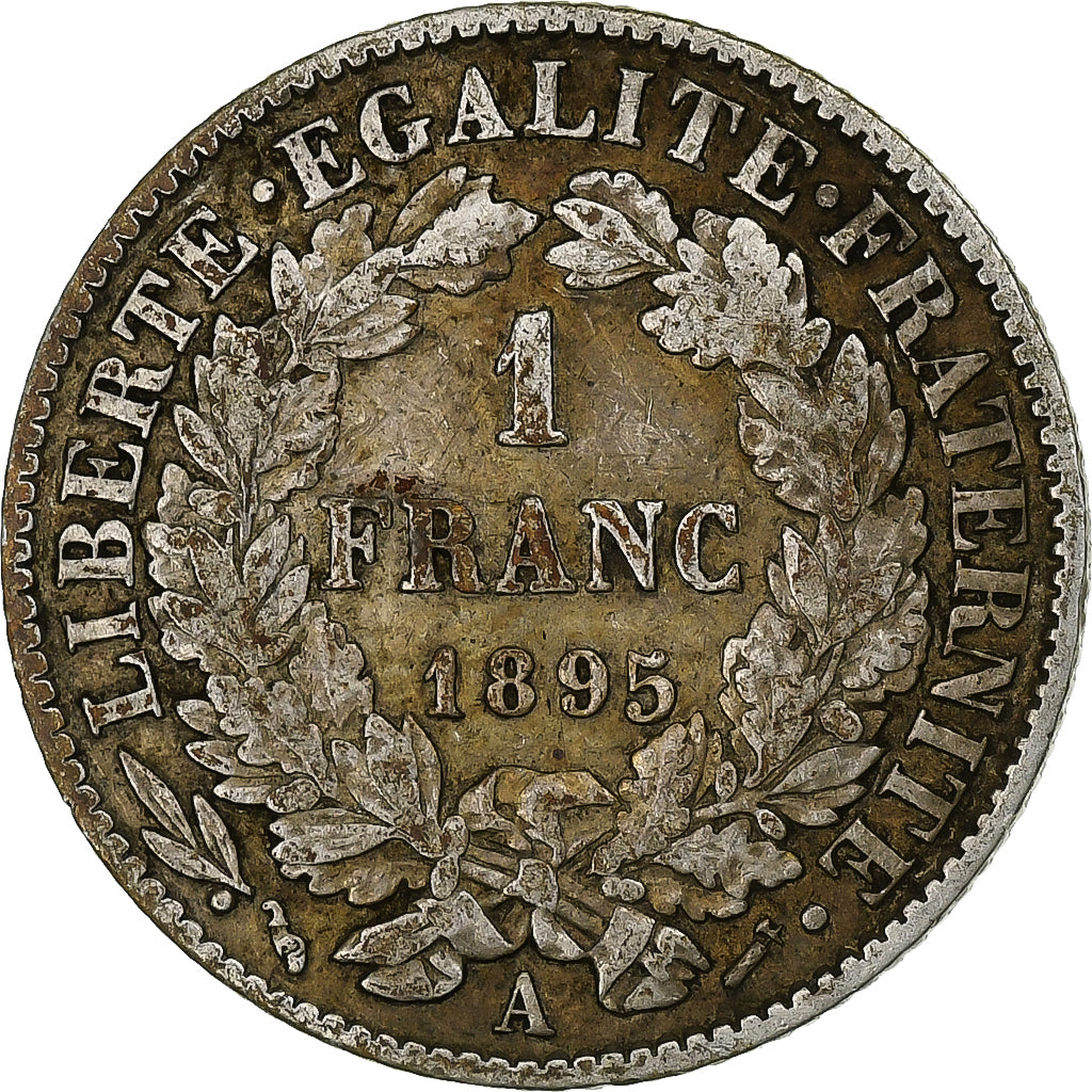 FRANCE, Cérès, Franc, 1895, Paris, KM #822.1, VF(30-35), Silver, 23, Gadoury #..