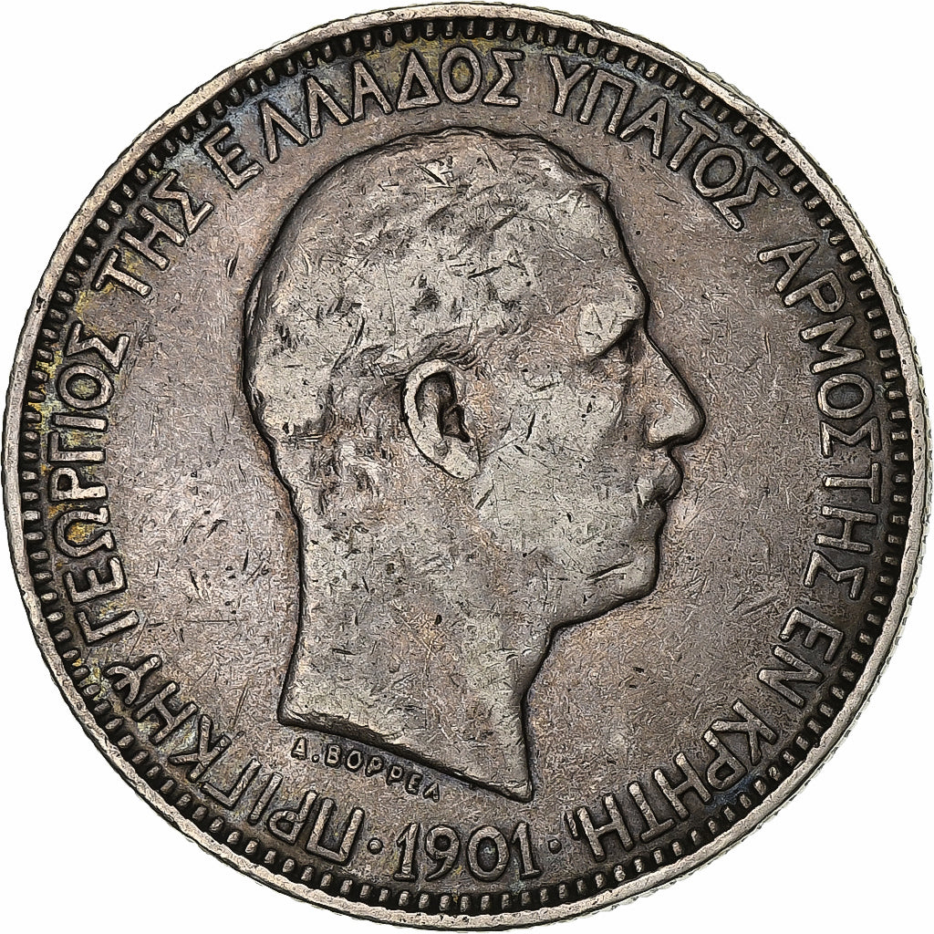 Coin, Crete, Prince George, 5 Drachmai, 1901, Paris, VF(30-35), Silver, KM:9