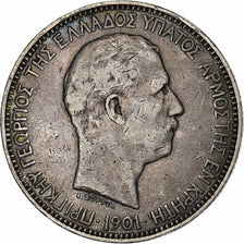 Coin, Crete, Prince George, 5 Drachmai, 1901, Paris, VF(30-35), Silver, KM:9