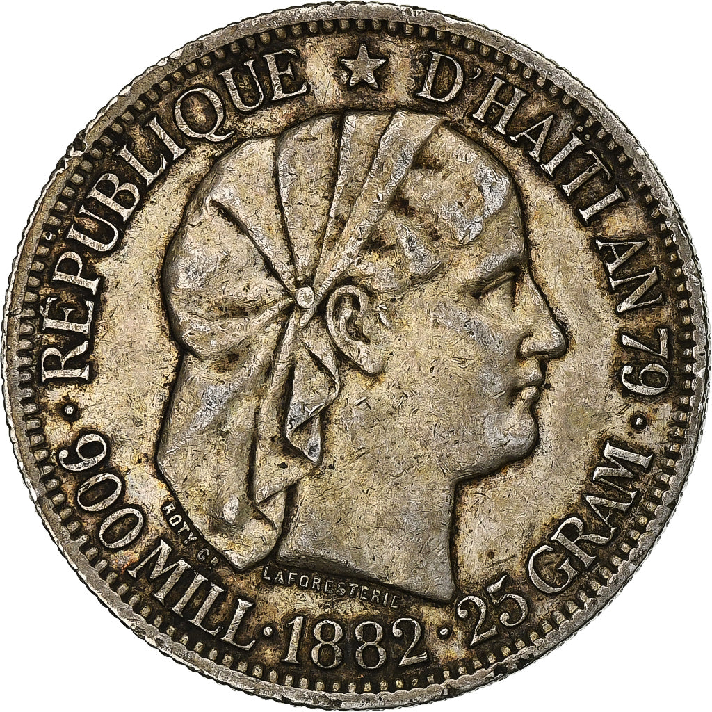 HAITI, Gourde, 1882, KM #46, EF(40-45), Silver, 25.01
