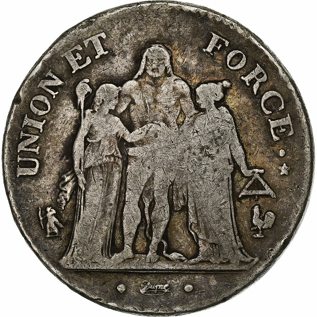 Münze, Frankreich, Union et Force, 5 Francs, AN 7, Paris, S+, Silber, KM:639.1