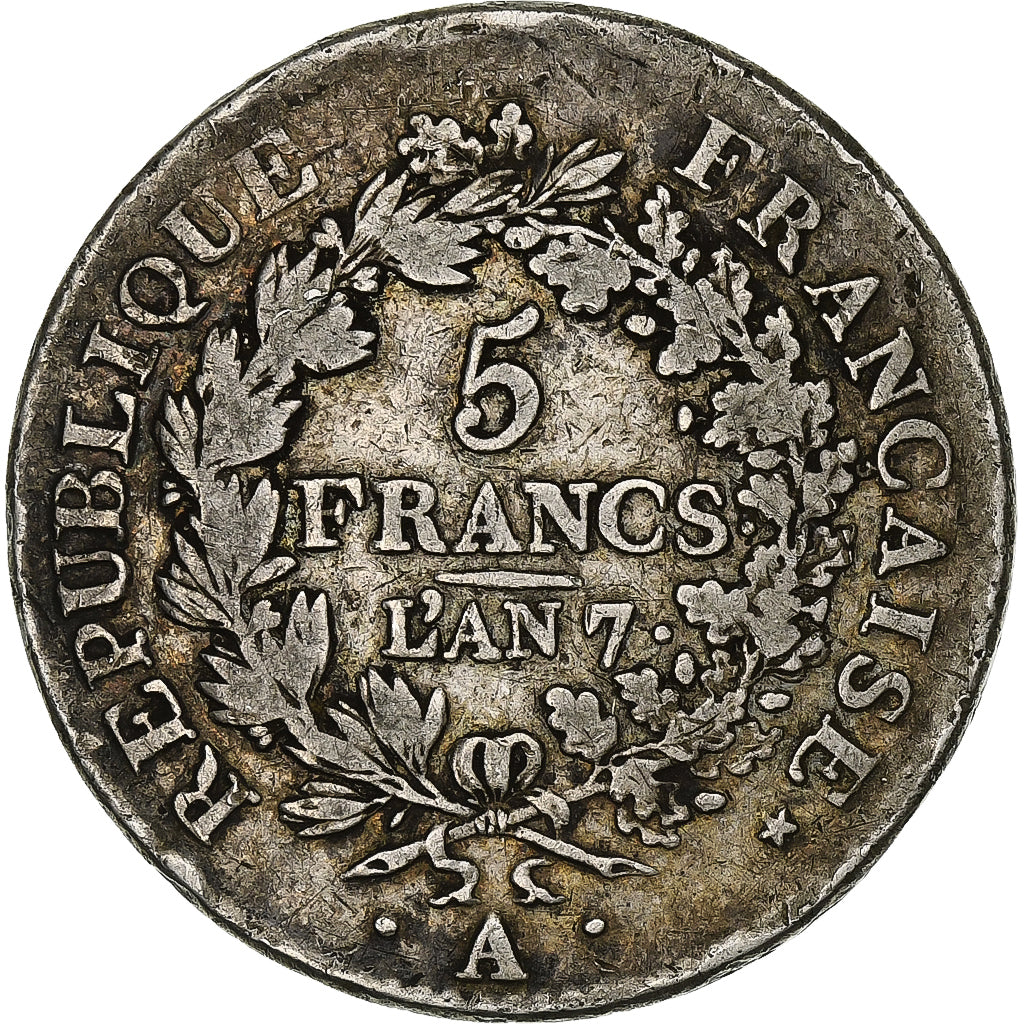 Münze, Frankreich, Union et Force, 5 Francs, AN 7, Paris, S+, Silber, KM:639.1