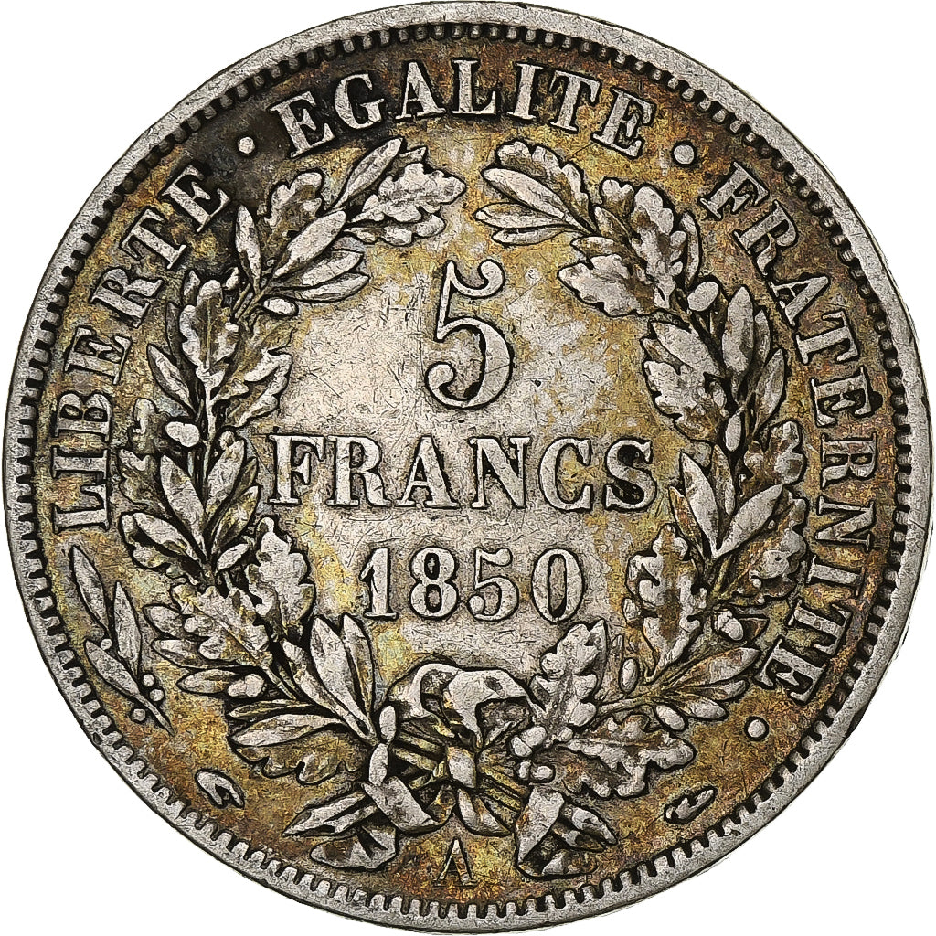 Francia, Cérès, 5 Francs, 1850, Paris, BB, Argento, KM:761.1, Gadoury:719