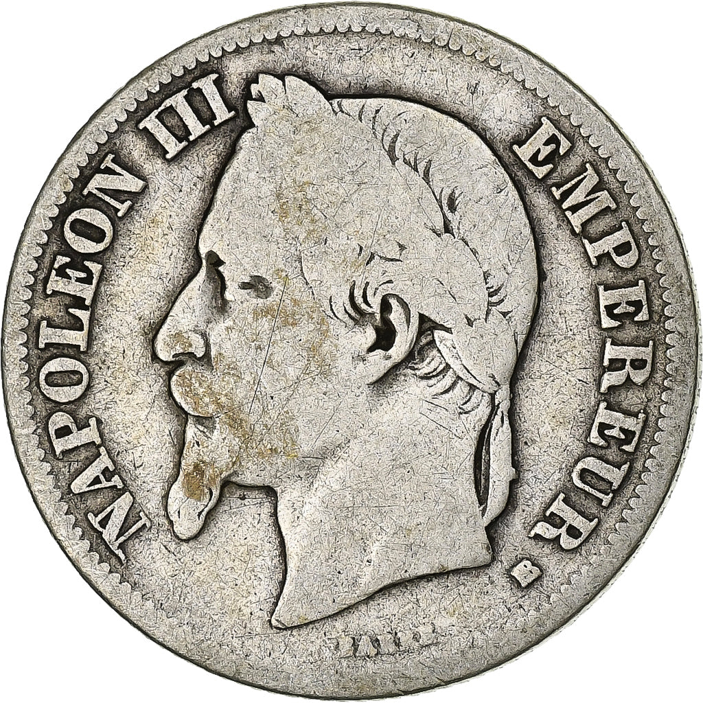 France, Napoleon III, 2 Francs, 1866, Strasbourg, F(12-15), Silver, KM:807.2