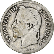France, Napoleon III, 2 Francs, 1866, Strasbourg, F(12-15), Silver, KM:807.2