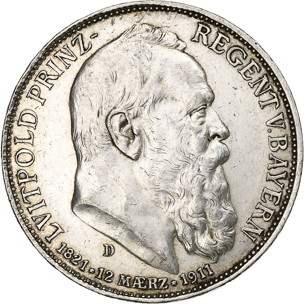 German States, BAVARIA, Otto, 3 Mark, 1911, Munich, Luitpold, Silver, AU(55-58)