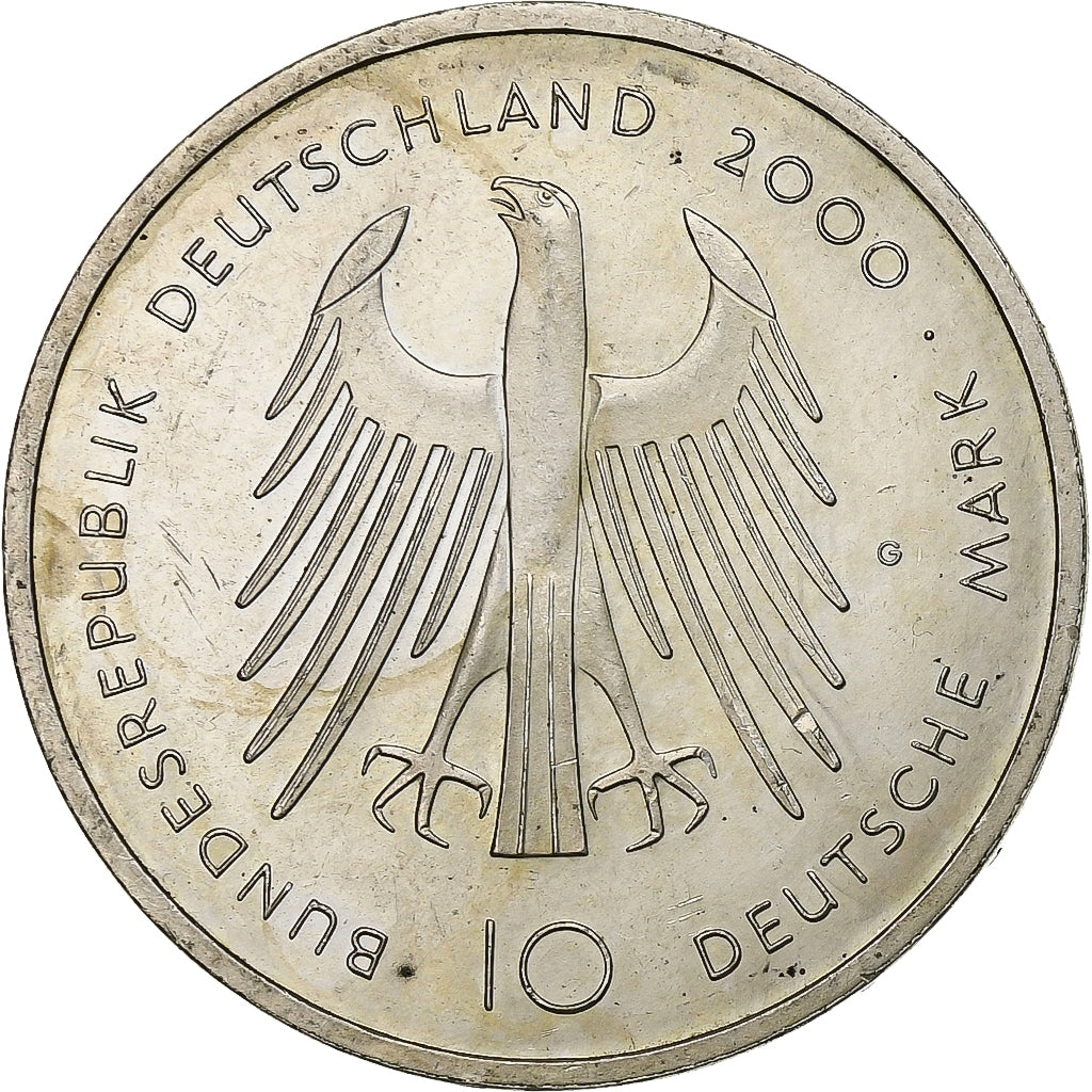 GERMANY - FEDERAL REPUBLIC, 10 Mark, 2000, Karlsruhe, Silver, AU(50-53), KM:200
