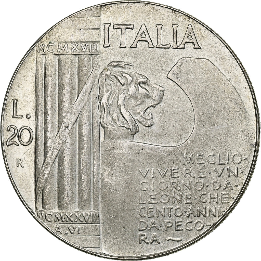Italy, Vittorio Emanuele III, 20 Lire, 1928, Rome, Silver, EF(40-45)
