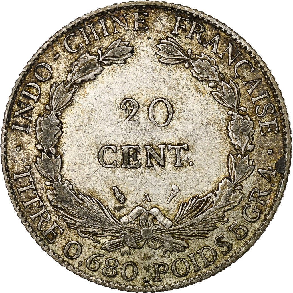 Moneta, Indochiny francuskie, 20 Cents, 1922, Paris, AU(50-53), Srebro
