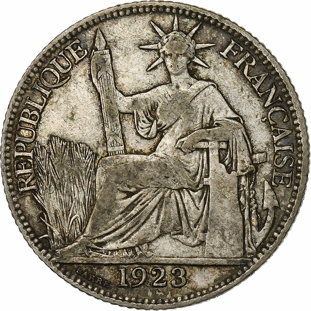 Moeda, INDOCHINA FRANCESA, 20 Cents, 1923, Paris, AU(50-53), Prata, KM:17.1