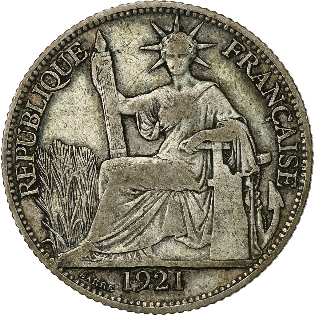 FRANCUSKIE INDOCHINY, 20 Cents, 1921, Paris, Srebro, EF(40-45), Lecompte:221