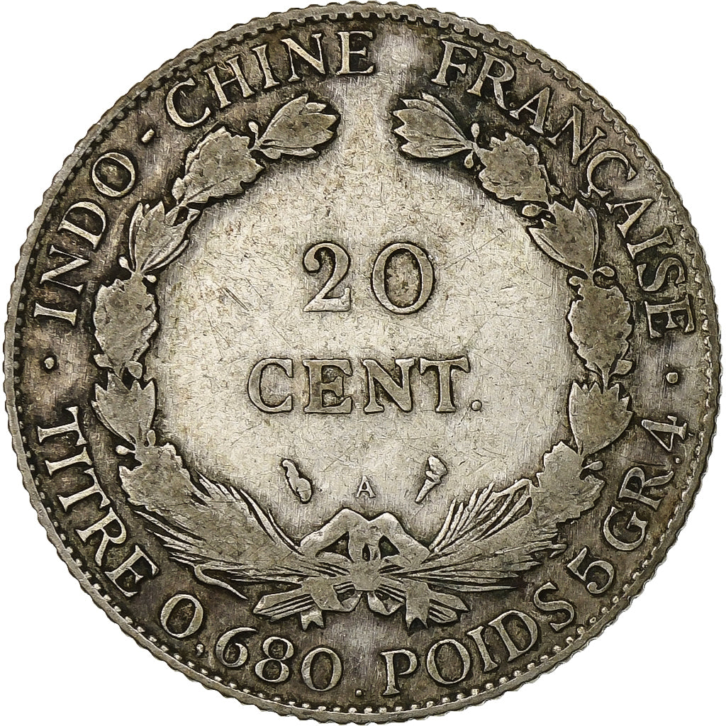 FRANCUSKIE INDOCHINY, 20 Cents, 1921, Paris, Srebro, EF(40-45), Lecompte:221
