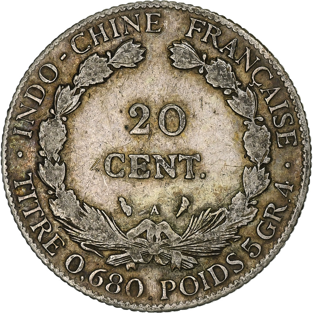 Francuskie Indochiny, 20 Cents, 1923, Paris, Srebro, EF(40-45), KM:17.1