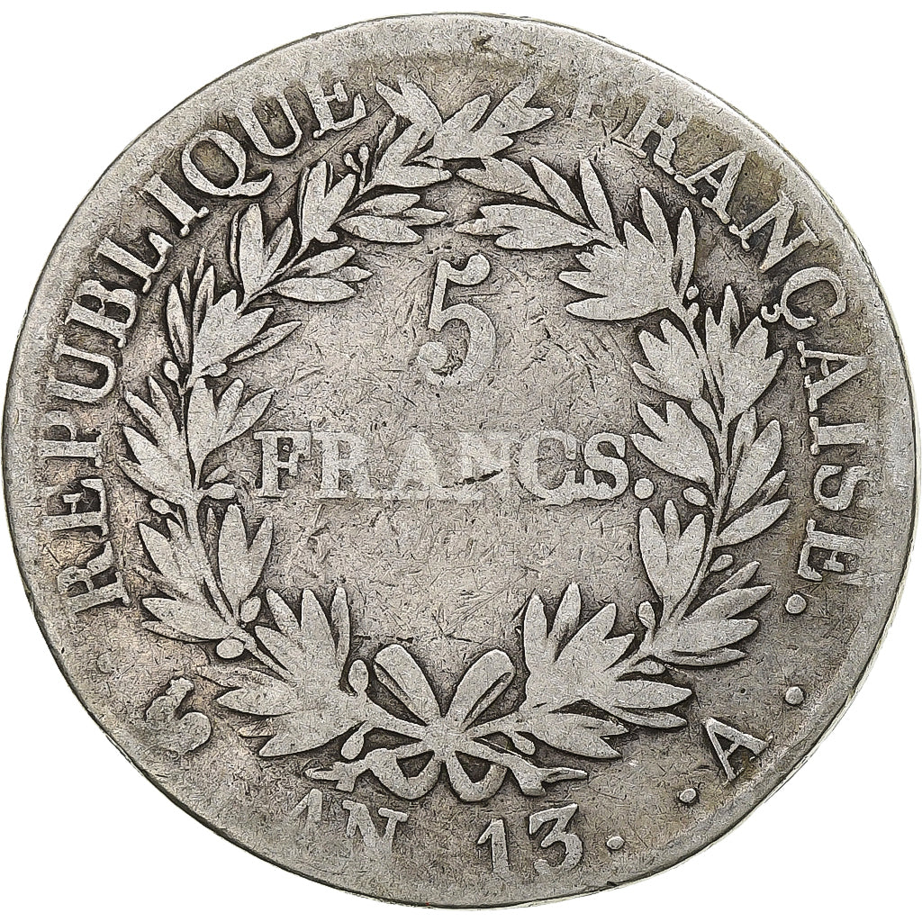 Moeda, França, Napoléon I, 5 Francs, AN 13, Paris, VF(20-25), Prata, KM:662.1