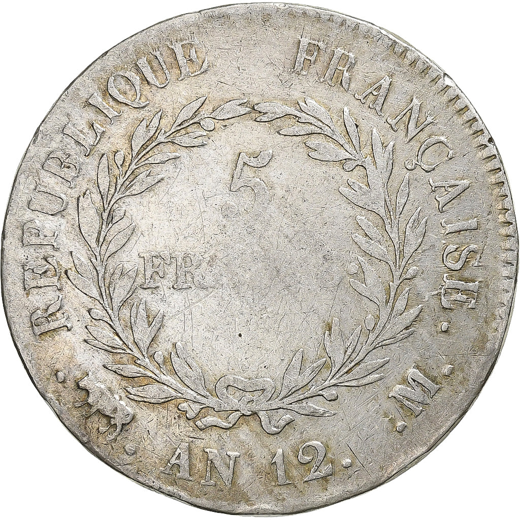 Francia, 5 Francs, Napoléon I, An 12, Toulouse, Plata, BC+, Gadoury:577