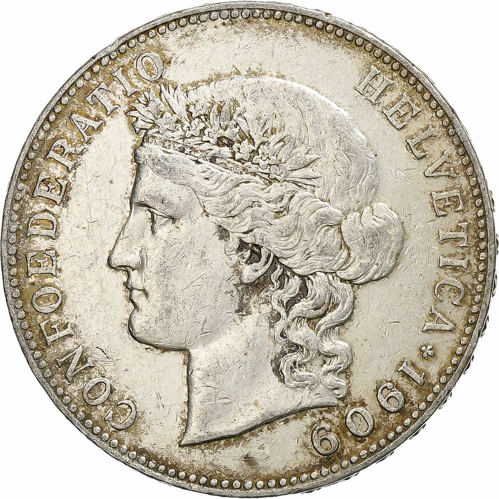 Moneda, Suiza, 5 Francs, 1909, Bern, MBC, Plata, KM:34