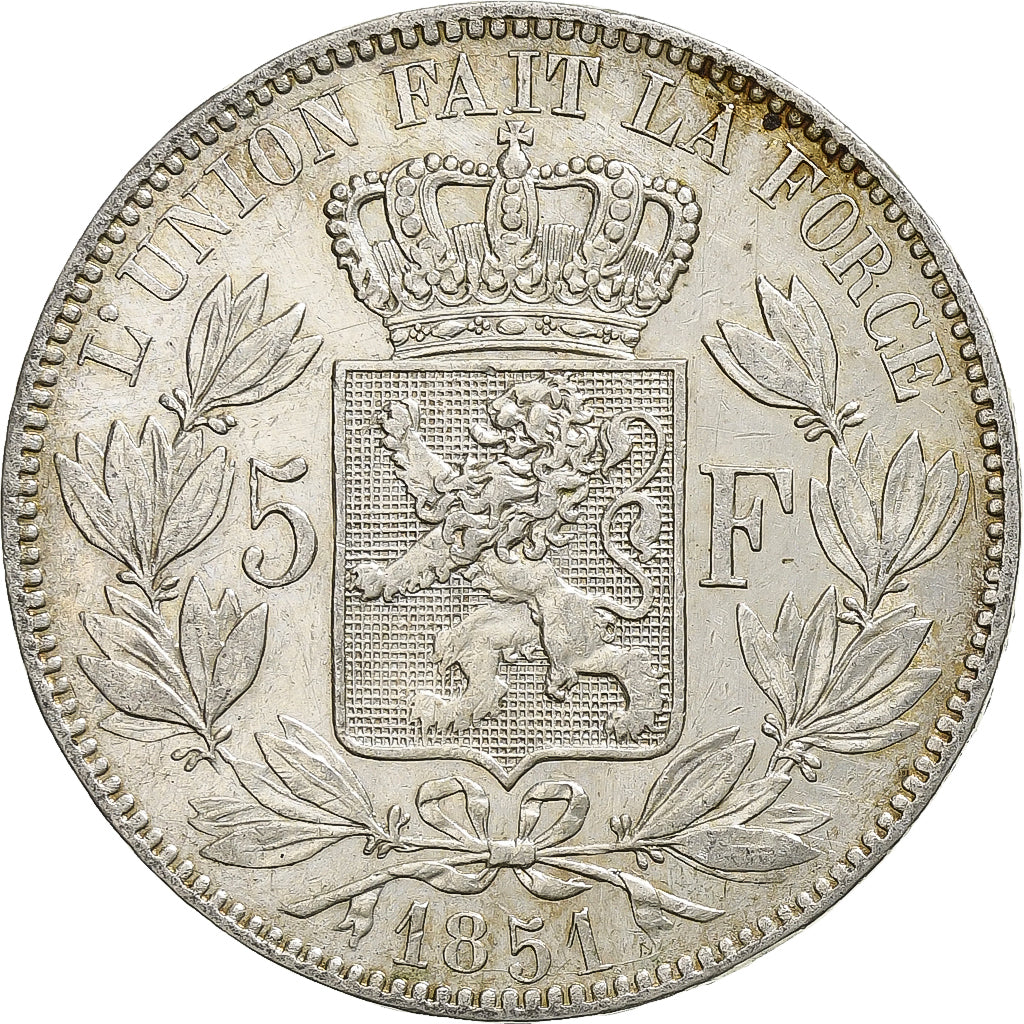 Belgium, Leopold I, 5 Francs, 1851, Brussels, Silver, EF(40-45), KM:17
