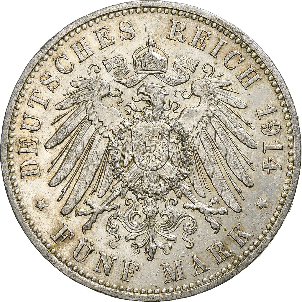 Coin, German States, PRUSSIA, Wilhelm II, 5 Mark, 1914, Berlin, AU(50-53)