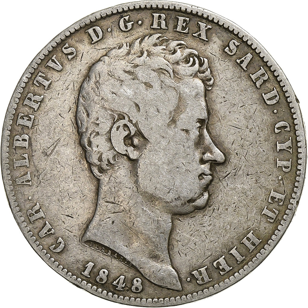 Moneta, DEPARTAMENTY WŁOSKIE, SARDINIA, Carlo Alberto, 5 Lire, 1848, Genoa