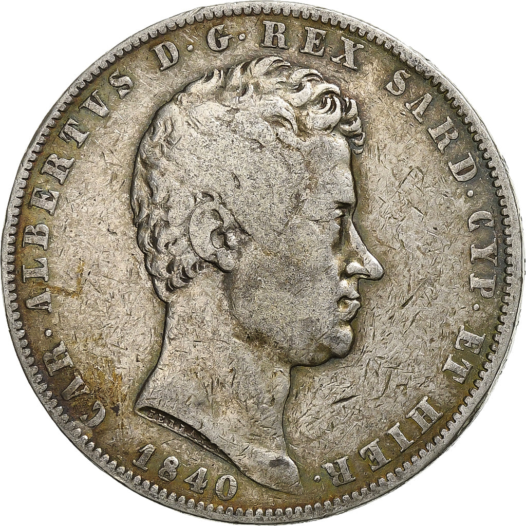 Monnaie, États italiens, SARDINIA, Carlo Alberto, 5 Lire, 1840, Genoa, TB+